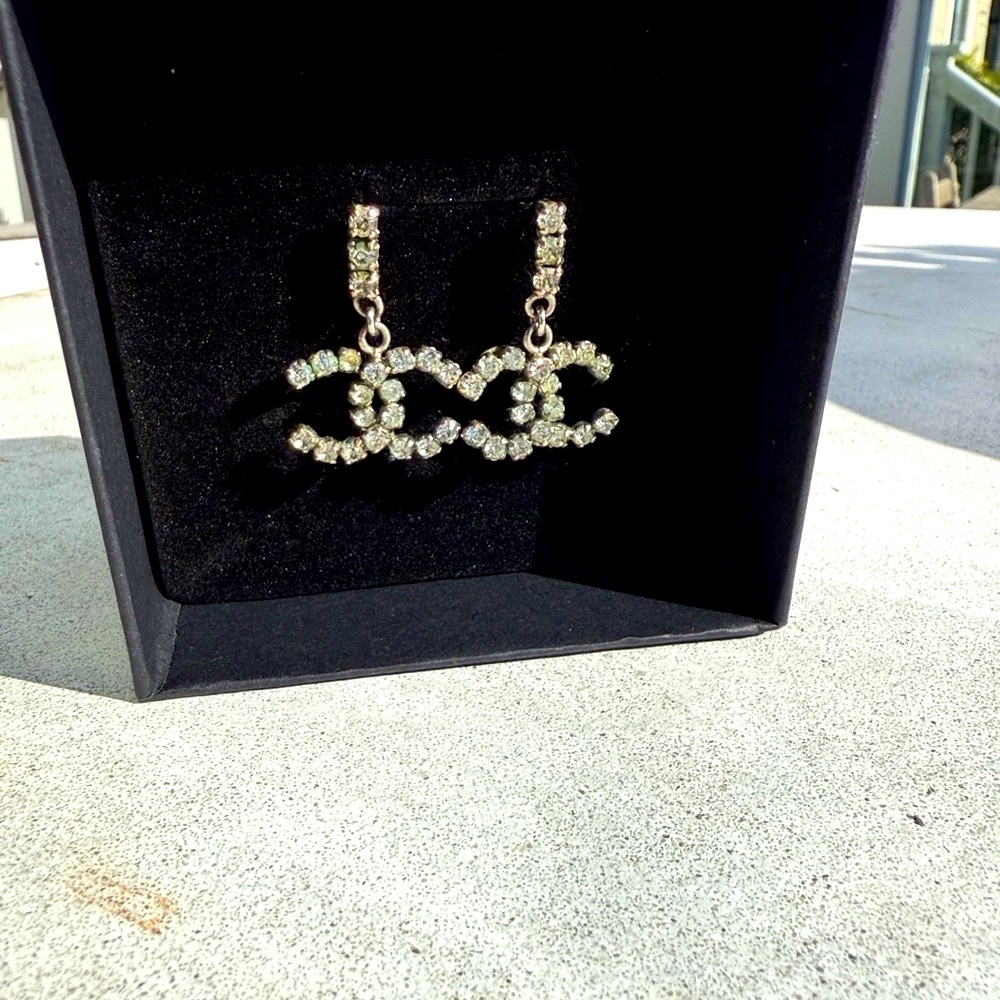 Timeless Vintage Chanel Silver Crystal Drop Earrings